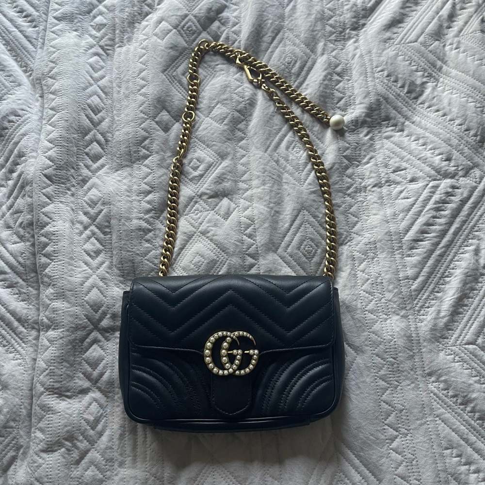 Pearly GG Marmont Flap Belt Bag Matelasse Leather